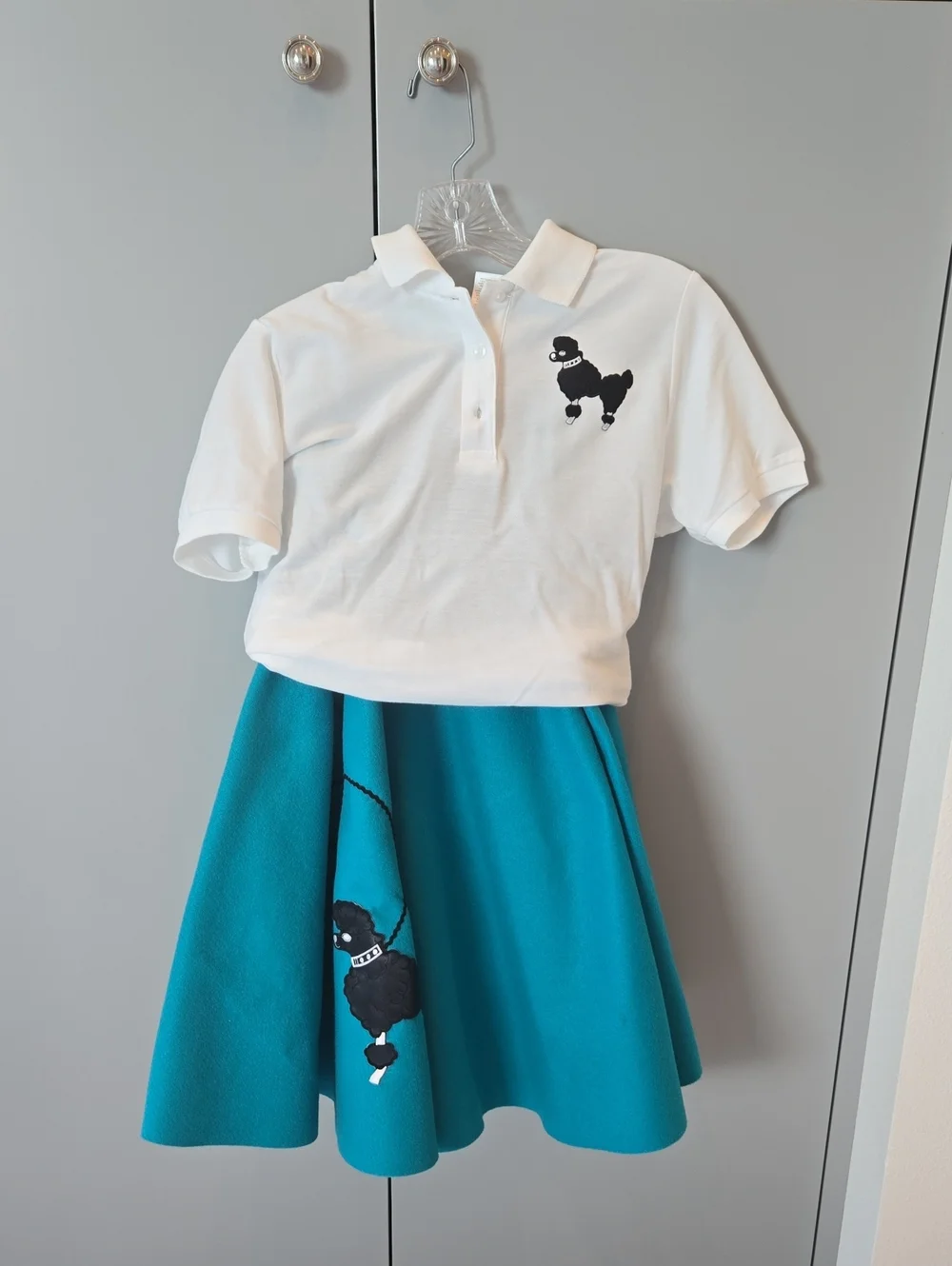 White Polo and Teal Poodle Skirt Kids Costume Set